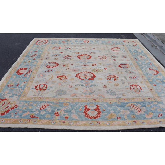 Early 21st Century Large Hand Knotted Oushak Turkish Rug by Keivan Woven Arts, 12'8" X 16'10" For Sale - Image 5 of 16