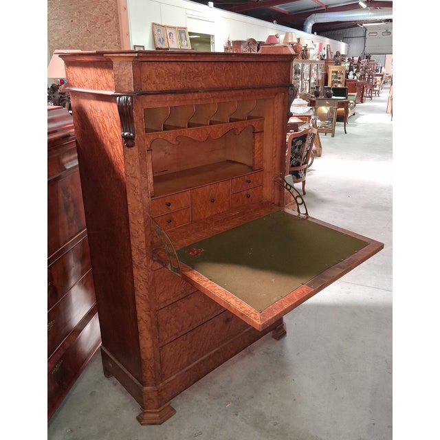 Wood Charles X Drop-Front Secretary in Elm Burl, 19th Century For Sale - Image 7 of 9