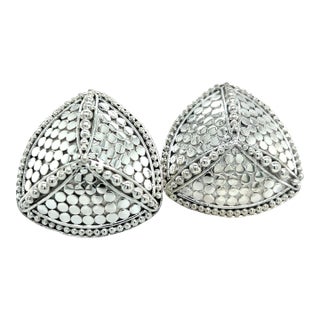 1990s John Hardy Estate Clip on Triangle Dot Earrings Silver, A Pair For Sale
