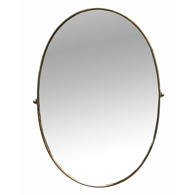 Gold Oval Brass Wall Mirror, Italy, 1950s For Sale - Image 8 of 8