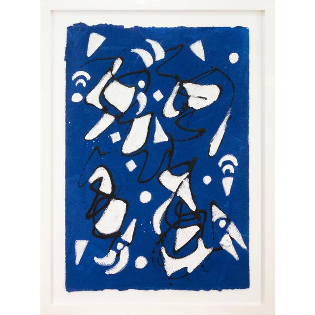 Barbara Coburn - Untitled (Blue Abstract Triptych) Mixed-Media on Paper Framed For Sale - Image 4 of 9