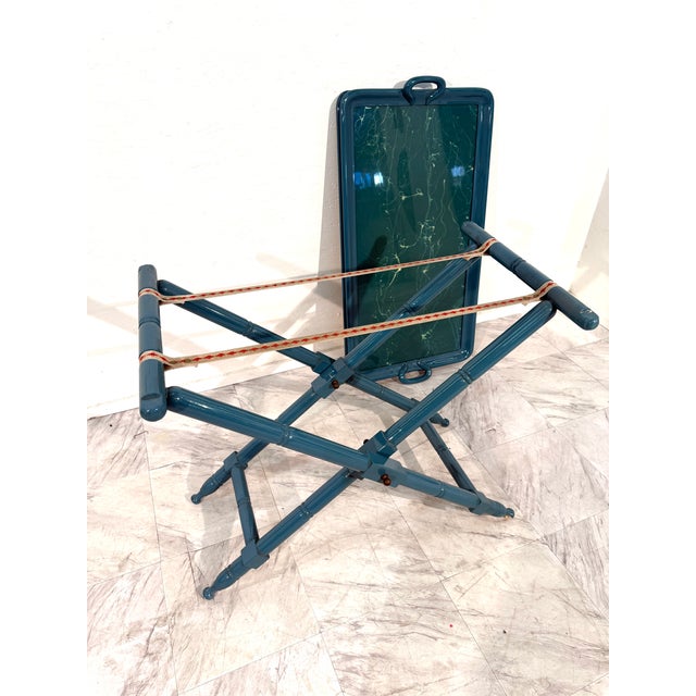 1970s Vintage Italian Folding Tray Table With Green Marble Top For Sale - Image 9 of 11