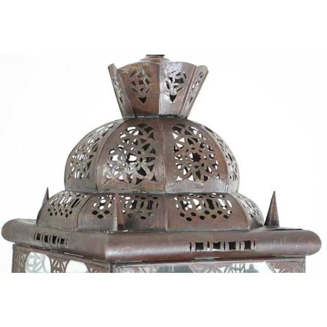 Vintage Moroccan Handcrafted Lantern Ceiling Light With Multi-Color Glass For Sale - Image 4 of 12