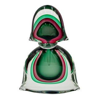 1950s MCM Murano Sommerso Teqnique Art Glass Sculpture Perfume Bottle Signed For Sale