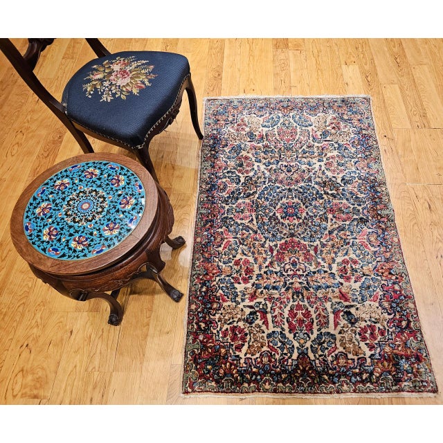 Vintage Persian Kerman Rug, Hand-knotted Wool, Allover Floral Pattern, Ivory & Blue, 3x5 For Sale - Image 4 of 13