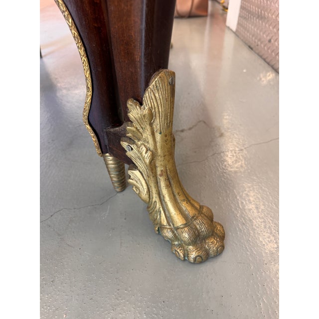 Vintage French Louis XIV Style Walnut Bombe Commode, Mid-20th Century – Marble Top & Ormolu For Sale - Image 15 of 18