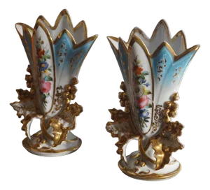 Antique Porcelain Cornet Vases, Paris, 1865, Set of 2