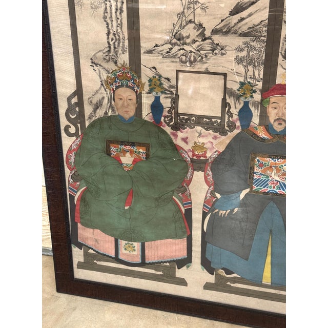 Large Qing-Dynasty Double Ancestral Portrait China, late 19th C. Guangxu Period For Sale - Image 15 of 18