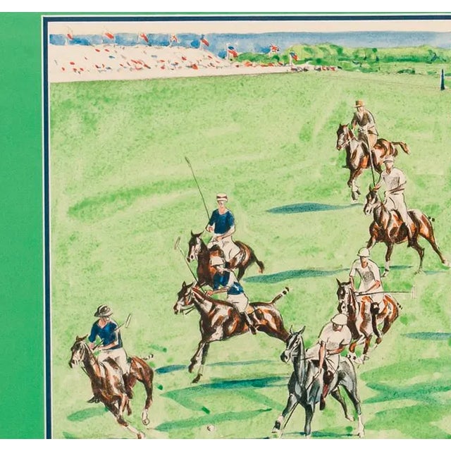 Fabulous hand-coloured litho depicting seven polo players on the intl field Art: 10 1/2" x 12" Frame: 15 1/2" x 17 1/4"