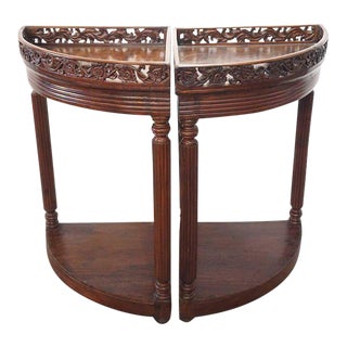 Indo-Portuguese Mahogany Corner Gallery Tables - A Pair For Sale