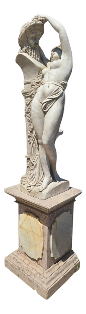 Italian Artist, Greek Revival Sculpture of a Female Figure with the Bust of Dionysus, 1970, Marble
