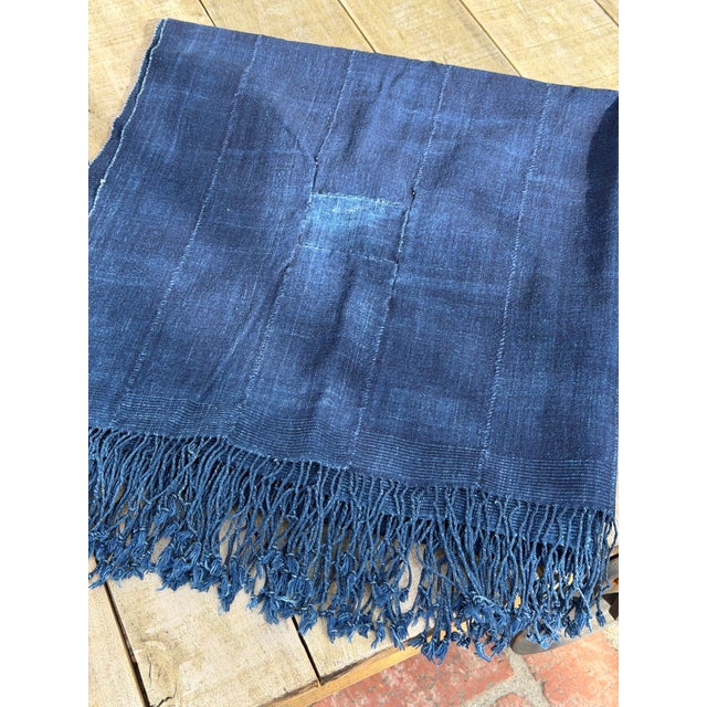 Mid 20th Century Vintage African Indigo Denim Mossi Mudcloth 74” L X 37” W Textile | No. 111 For Sale - Image 5 of 9