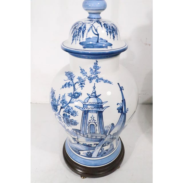 Ceramic Mid 20th Century Chinese Style Blue and White Ginger Jar Form Ceramic Lamp by Frederick Cooper For Sale - Image 7 of 12