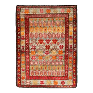 Antique Persian Hamadan Rug With Colorful Star Motif and Repeating Medallion