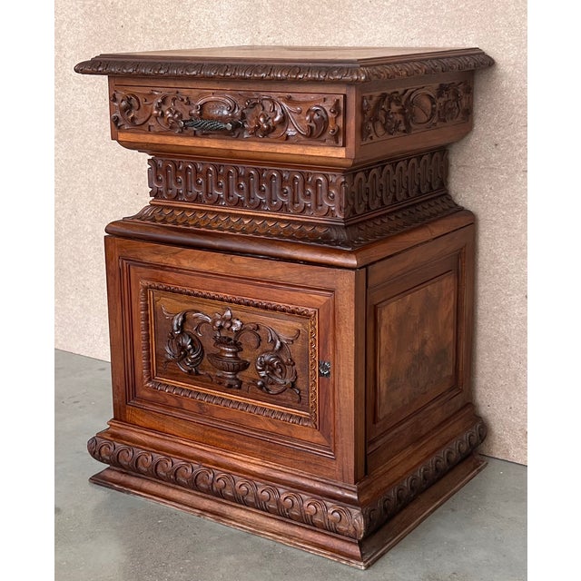 Pair of hight carved nightstands with richly carved in front and sides. Hight drawer with and special hardware and low low...