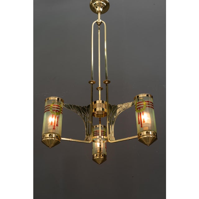 Jugendstil Chandelier with Painted Opaline Glass Shades, Vienna, 1908 For Sale - Image 12 of 18