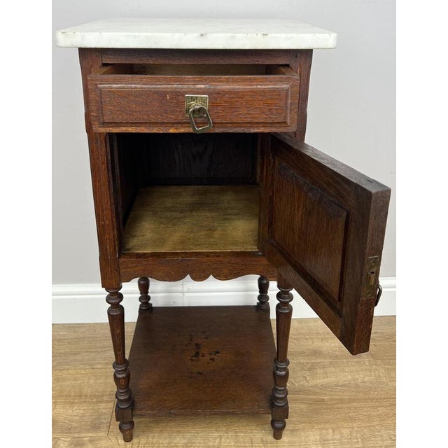 Antique French Oak Bedside Table with Marble Top For Sale - Image 12 of 16