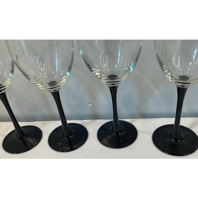 Vintage Black Stem Wine Glasses - Set of Four For Sale In Dallas - Image 6 of 8