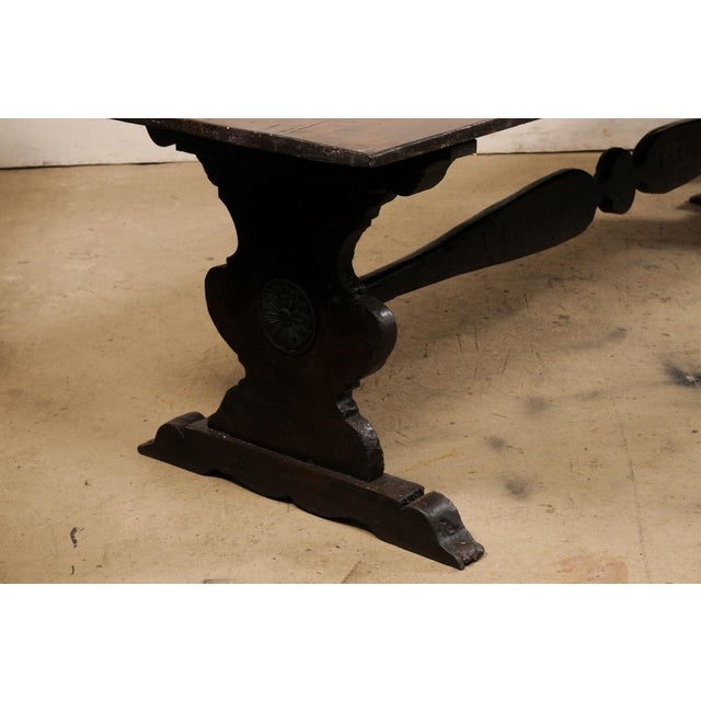 Wood 18th Century Italian Carved Wood Trestle Dining Table For Sale - Image 7 of 11