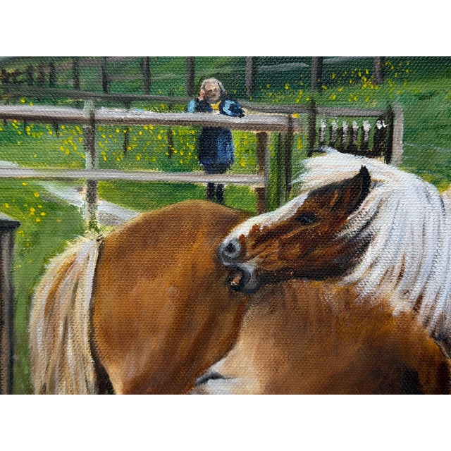 Shetland Groom Original British Equestrian Oil Painting of Two Ponies Framed For Sale - Image 11 of 14