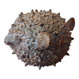 J. Wenzel Ceramic Puffer Fish Sculpture, Signed For Sale