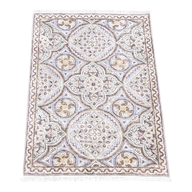 2010s Chocolate Brown, Mughal Inspired Medallions Design, Textured Wool and Silk Hand Knotted, Mat Oriental Rug For Sale