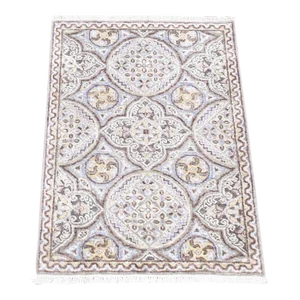 2010s Chocolate Brown, Mughal Inspired Medallions Design, Textured Wool and Silk Hand Knotted, Mat Oriental Rug