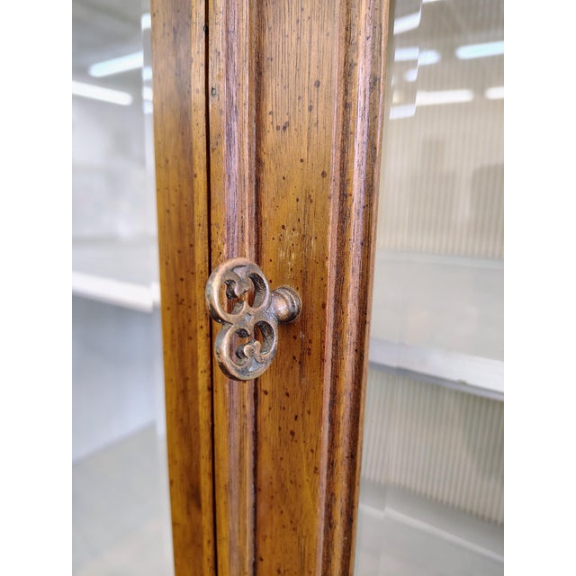 Vintage Chamberlain’s Two-Piece Walnut Display Cabinet With Lighting With Striped Interior For Sale - Image 9 of 14