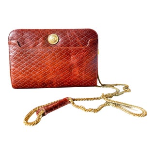 1980s Albert Nipon Quilted Diamond Stitched Leather Shoulder Bag For Sale