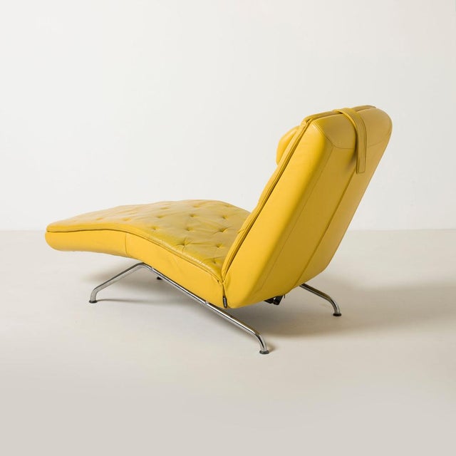 2000 - 2009 Mid-Century Modern Chaise Lounge in Yellow Leather and Chrome Plated Steel from Montel, 2000s For Sale - Image 5 of 10