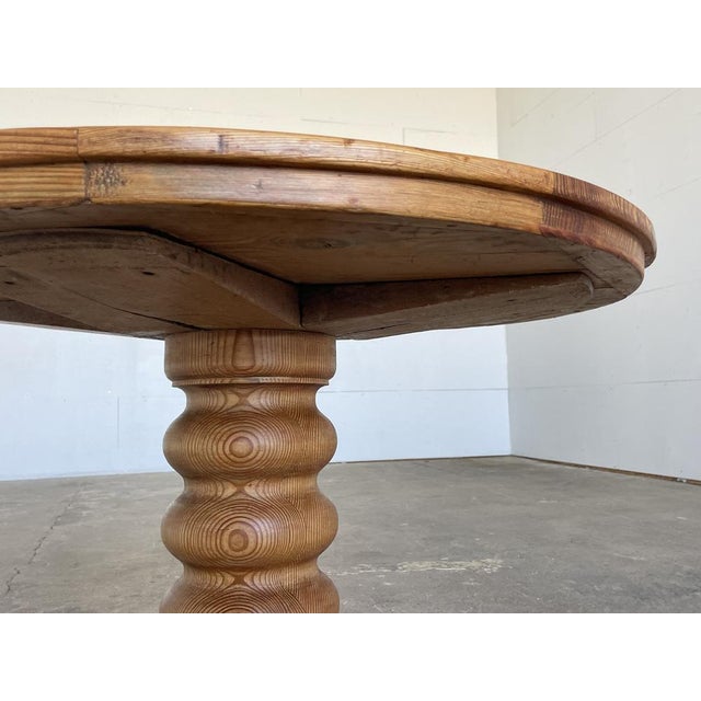 Round Sculptural Pine Pedestal Table, Denmark, 1970s For Sale - Image 4 of 11