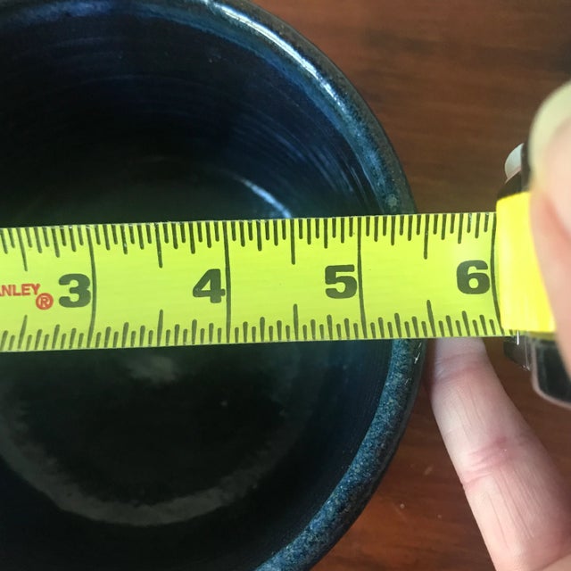 Mid 20th Century Vintage Mid Century Modern Wax Resist Blue Stoneware Pottery Cachepot or Bowl For Sale - Image 5 of 7