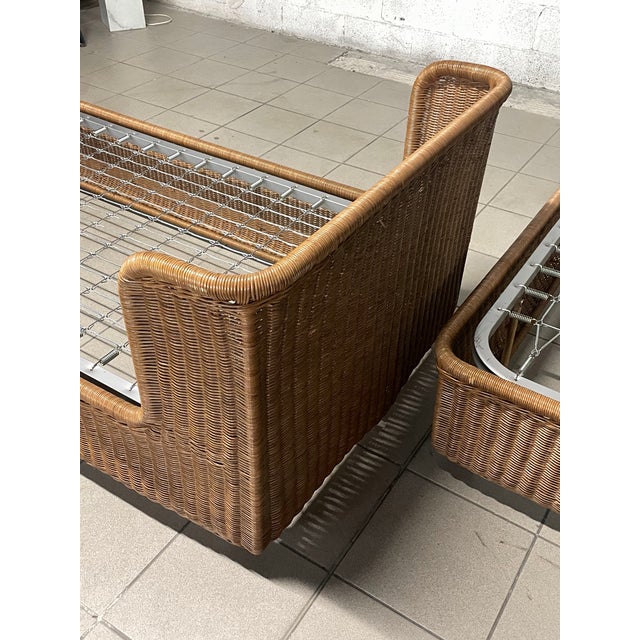 Brown Single Beds with Rattan Bedside Table, 1980s, Set of 3 For Sale - Image 8 of 18