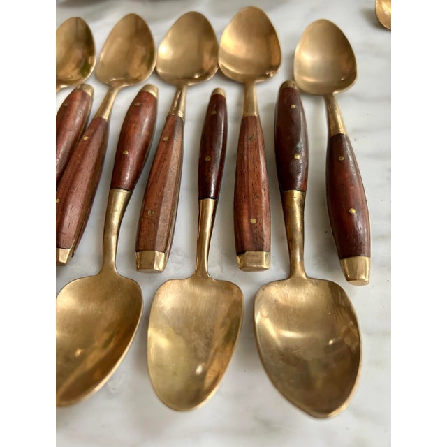 Vintage Mid Century Bronze and Wood Flatware Set of 106 | Chairish