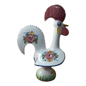 1980s Handpainted Ceramic Folk Art Rooster Figurine