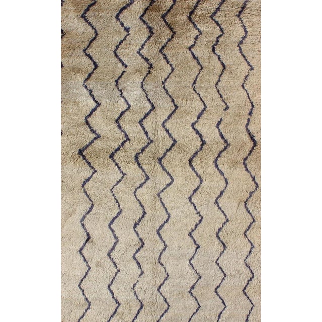 Mid 20th Century Mid 20th Century Vintage Tulu Rug With Modern Design in Off Taupe Color and Dark Blue Lines For Sale - Image 4 of 12