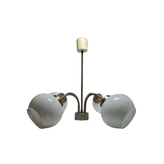 Cream Postmodern Brass and Glass Chandelier, Poland, 1970s For Sale - Image 8 of 18