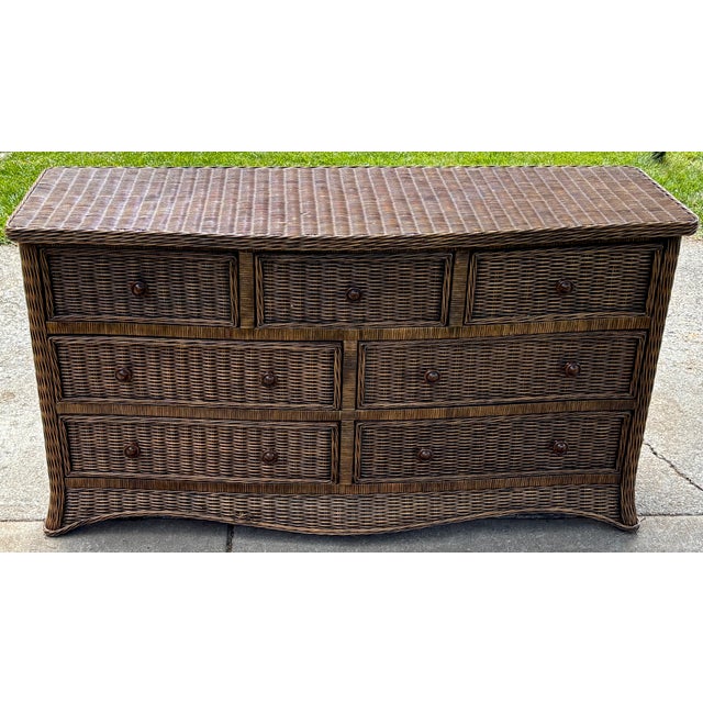 Vintage Skirted Wicker Bow-Front Dresser For Sale - Image 15 of 15