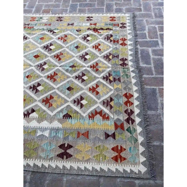 2020s Handwoven Wool Kilim Rug, Multicolor Geometric Pattern - 6.7' X 10' For Sale - Image 5 of 8