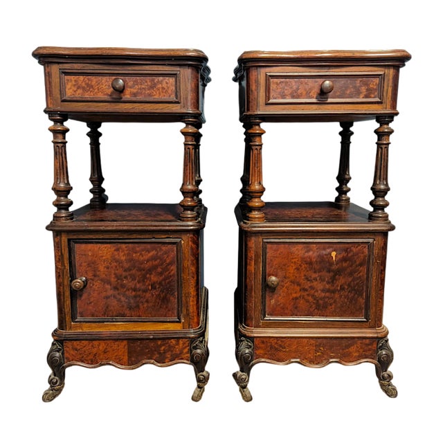 Louis XVI Style Bedside Tables in Mahogany and Rosewood, Set of 2 For Sale