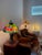 Matching pair of signed Ulla Darni original table lamps. Each glass shade is reverse painted on glass and signed Ulla. The...