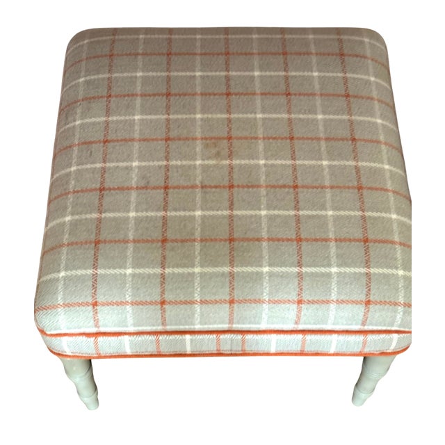 Wesley Hall Furniture Pair of Wesley Hall Plaid Ottomans With Bamboo Legs For Sale - Image 4 of 6