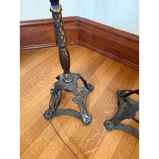 Metal Gothic Spanish Revival Torchieres Attributed to Oscar Bach For Sale - Image 7 of 10