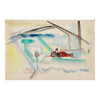 1950s Robert Colborne Abstract Nautical Watercolor For Sale
