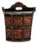 Late Qing Chinese Red and Black Lacquered Wood Rice Measure Bucket with Carved Panels For Sale