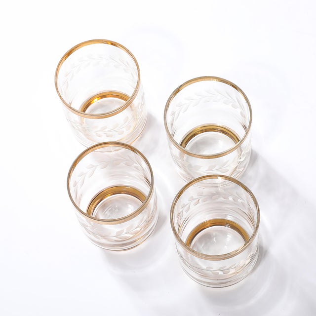 1960s Mid Century Decanter Set With Six Glasses in Gilt Detailing and Etched Glass For Sale - Image 5 of 18