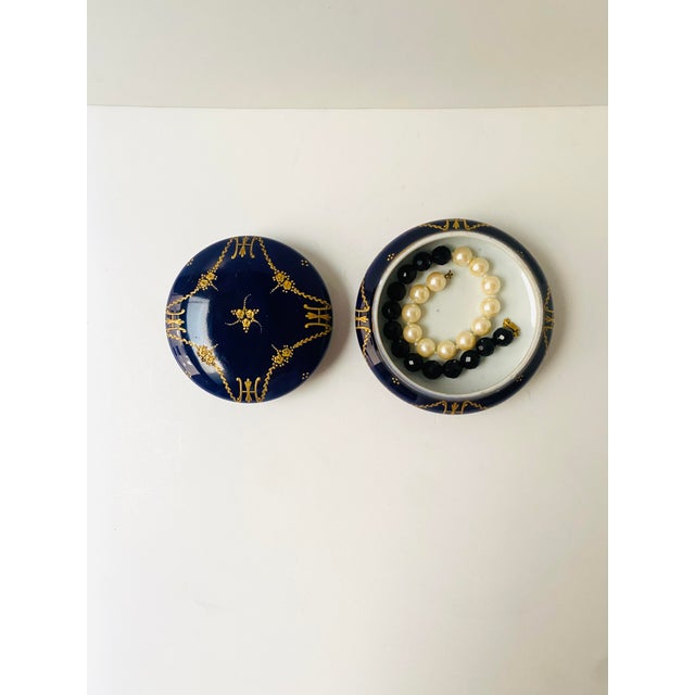 Ceramic Porcelain Jewelry Box, Blue and Gold, Mid-20th Century, Europe For Sale - Image 7 of 11