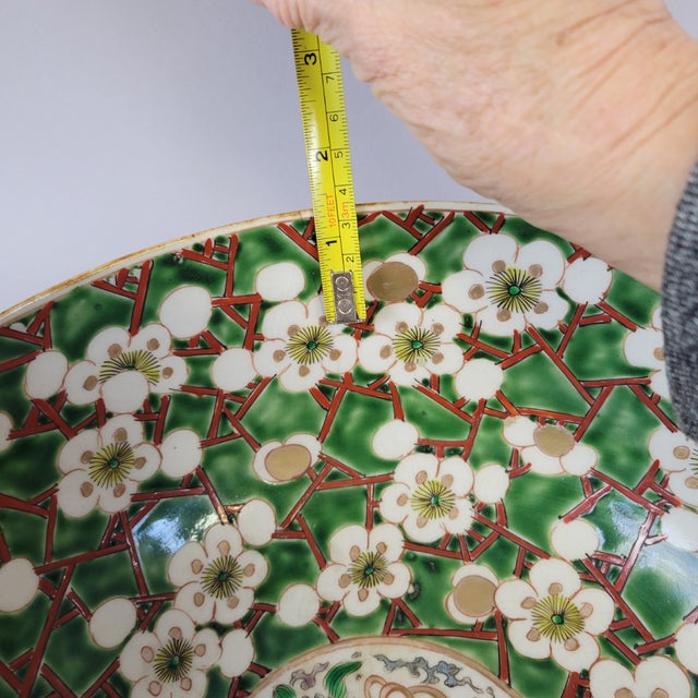 Large Antique Japanese Kutani Cherry Blossom Bowl With Butterfly Medallion For Sale - Image 9 of 9