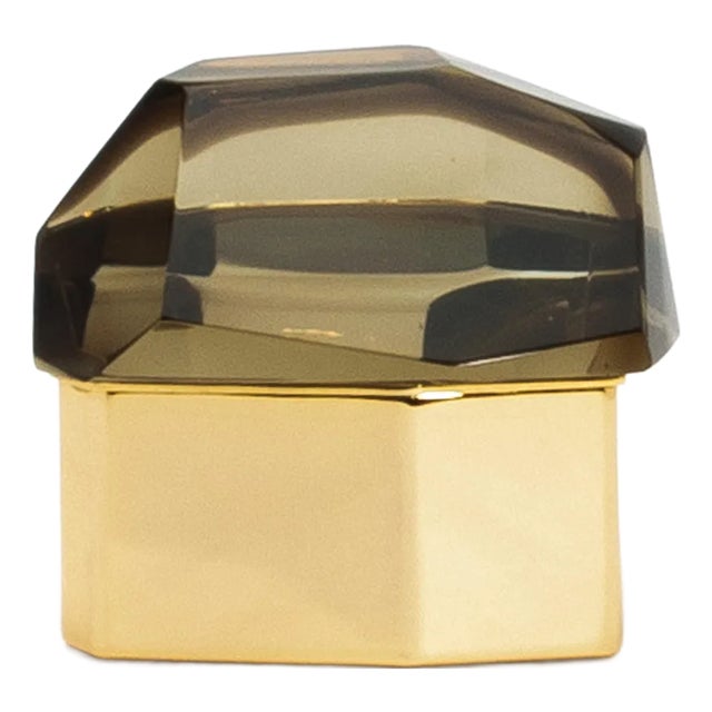 Hand Blown Murano Diamond Rock Box With Brass For Sale