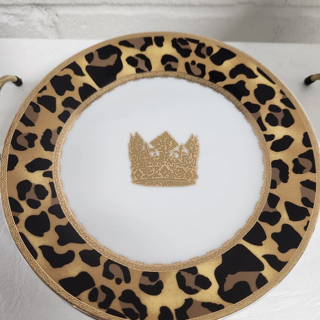 Hollywood Regency Highgate Manor “Leopard Chic” Salad Plates, Set of 6 – Crown Motif, Hollywood Regency Glam For Sale - Image 3 of 7